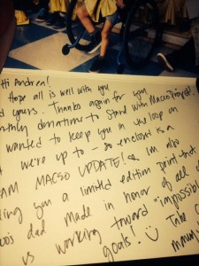 Maceo's mum sends these great notes on his progress.